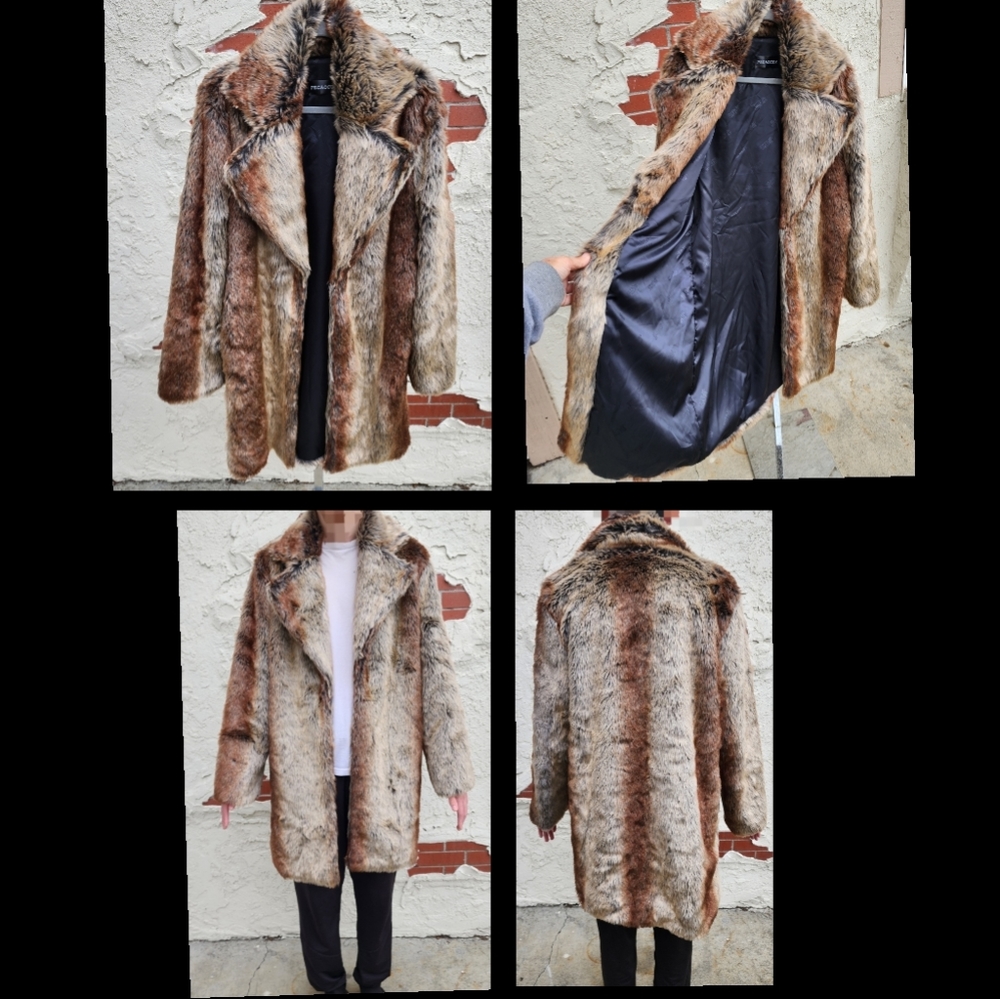 3XL fit MEDIUM LARGE women Pecaocun fake faux fur coat long sleeve collar brown